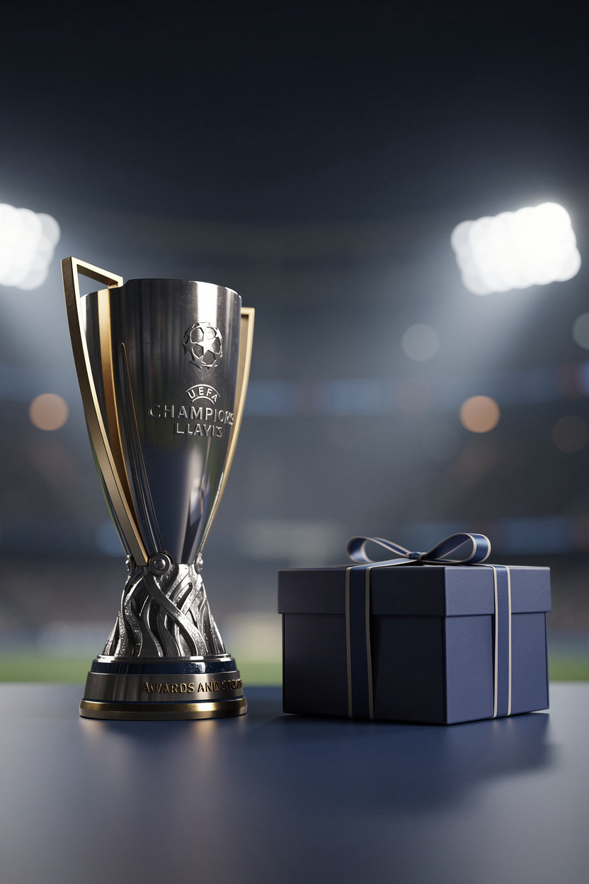 كأس وهدية تعبّر عن جوائز تحدي التوقعات لدوري أبطال أوروبا 2026/2027 في الطائف، تُعلن بعد اعتمادها